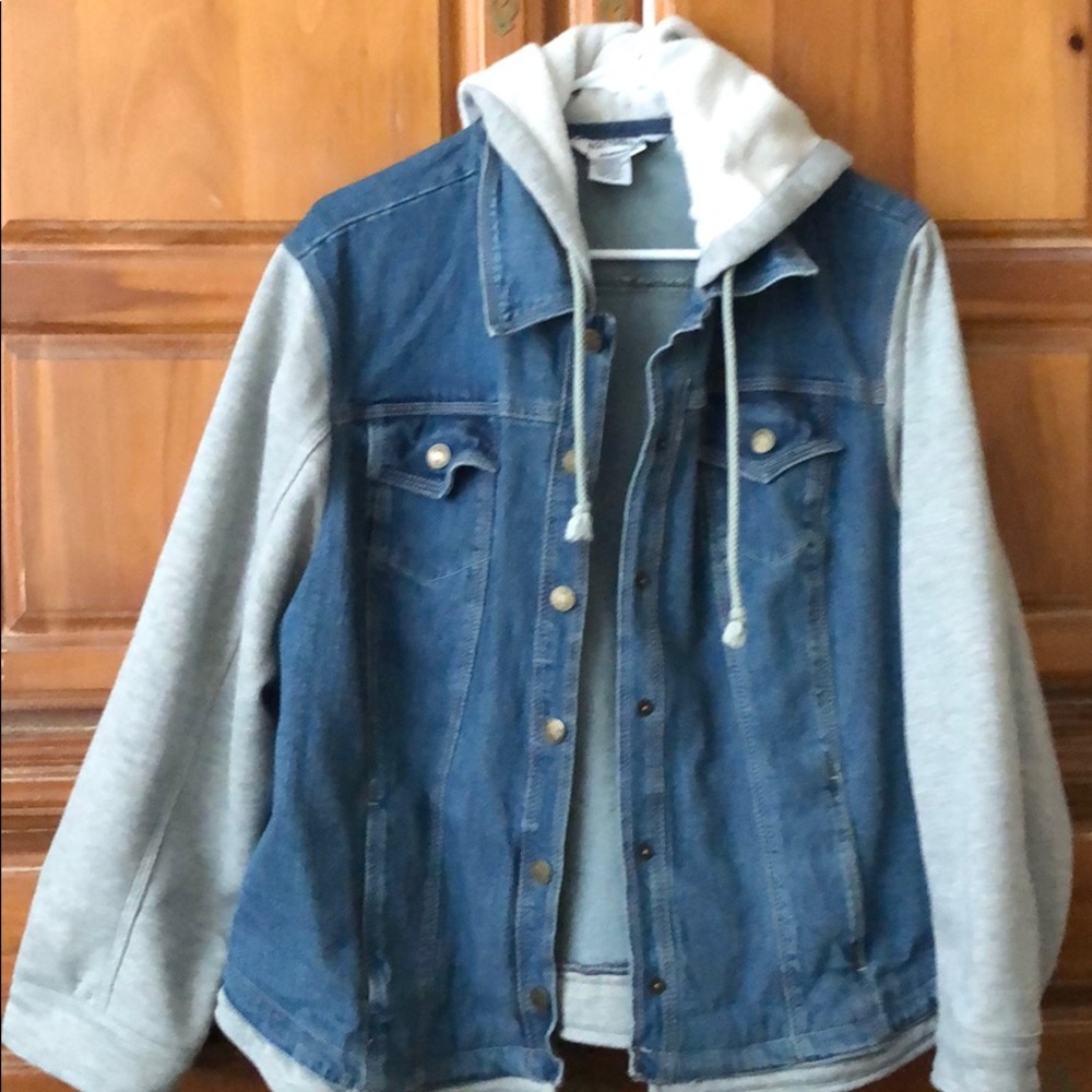 Northstyle jean jacket with attached hoodie